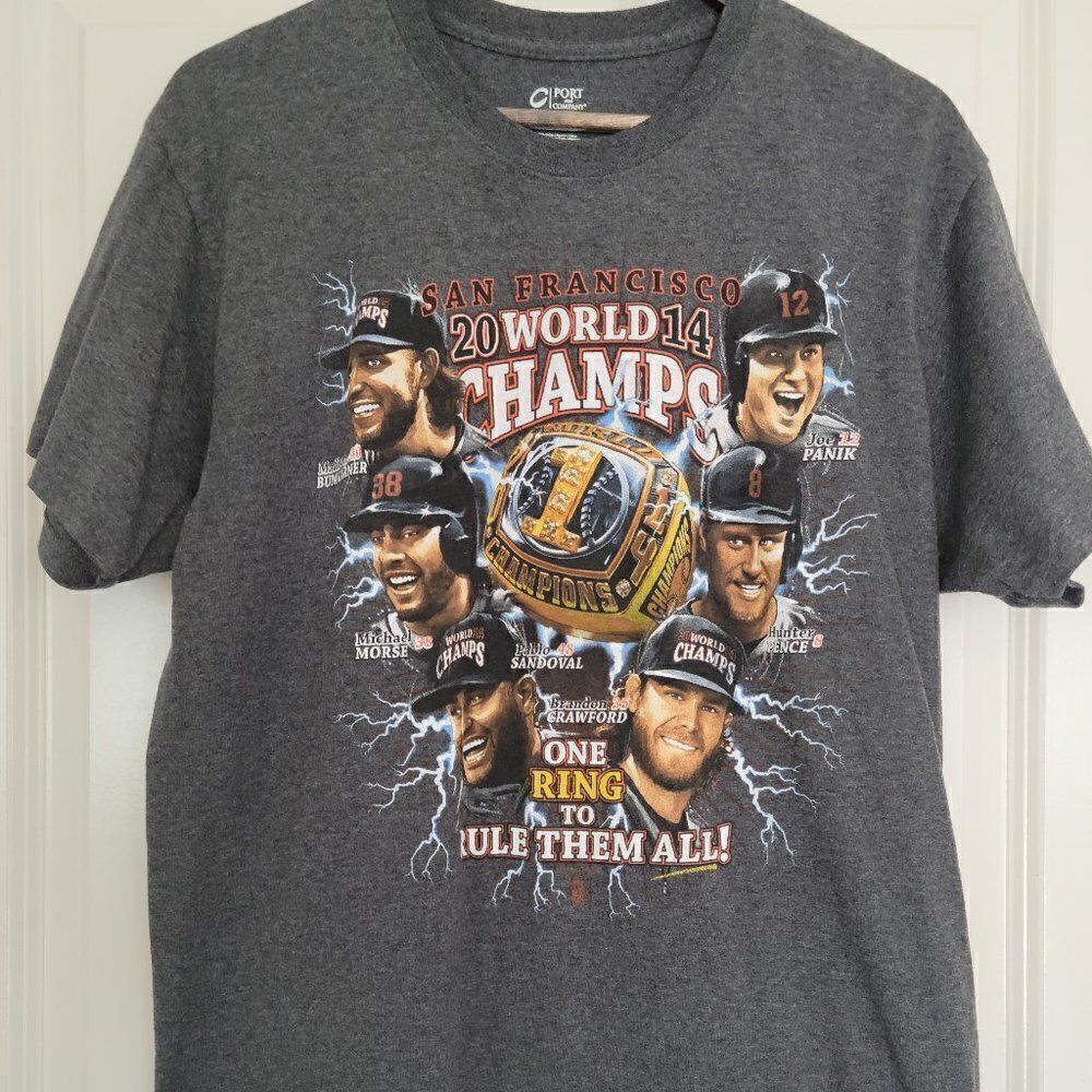 Rare 2014 MLB San Francisco Giants World Champs T Shirt Lightning Mens L/G Gray